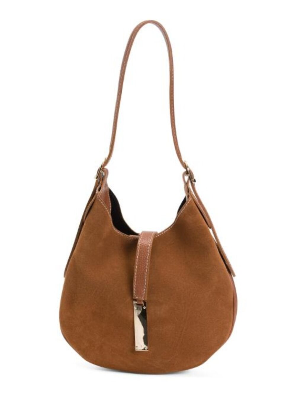 ISADORA Made In Italy Suede Mini Hobo With Bar Hardware And Double Gussets